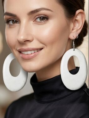 White Oval Open-Center Drop Earrings for Women